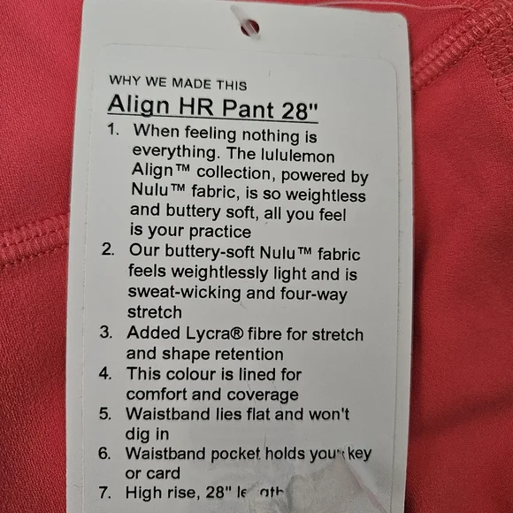 Lululemon Align HR Pant 28” PLBR Pale Raspberry Pink Leggings Women's Size 8 - Picture 7 of 7